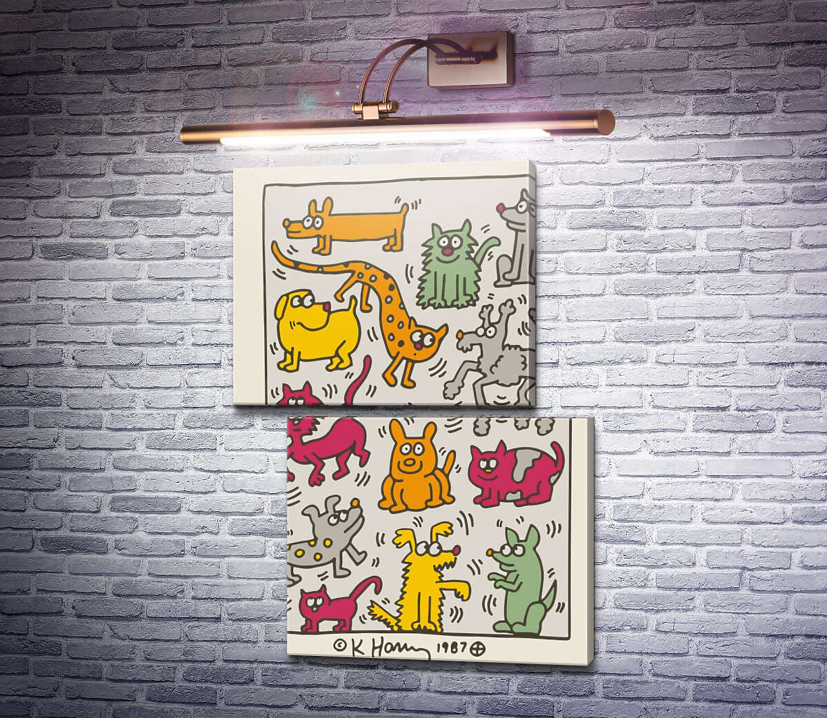 Модульная картина Кошки и собаки (Модуль №8) Кит Харинг (Keith Haring)