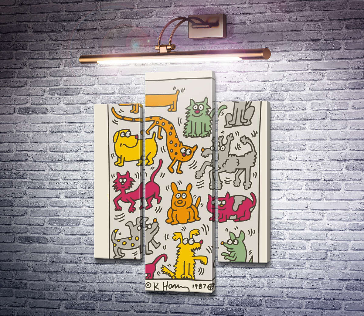 Модульна картина Кішки та собаки (Модуль №10) Кіт Харінг (Keith Haring)