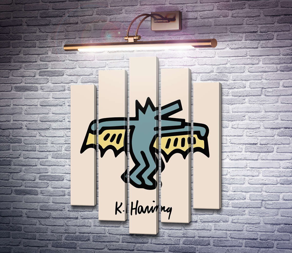 Модульная картина Волк с крыльями (Модуль №4) Кит Харинг (Keith Haring)