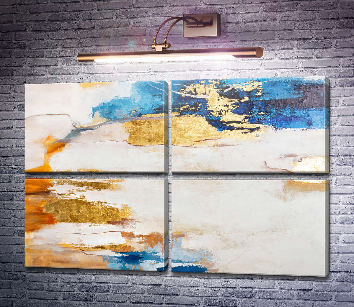 Модульная картина Абстракция с синими и золотыми пятнами (Модуль №25)