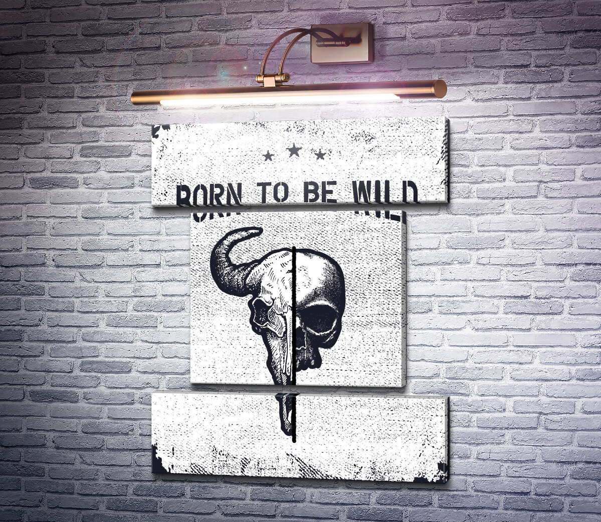 Модульна картина Єднання черепів людини та бика під фразою "born to be wild" (Модуль №18)