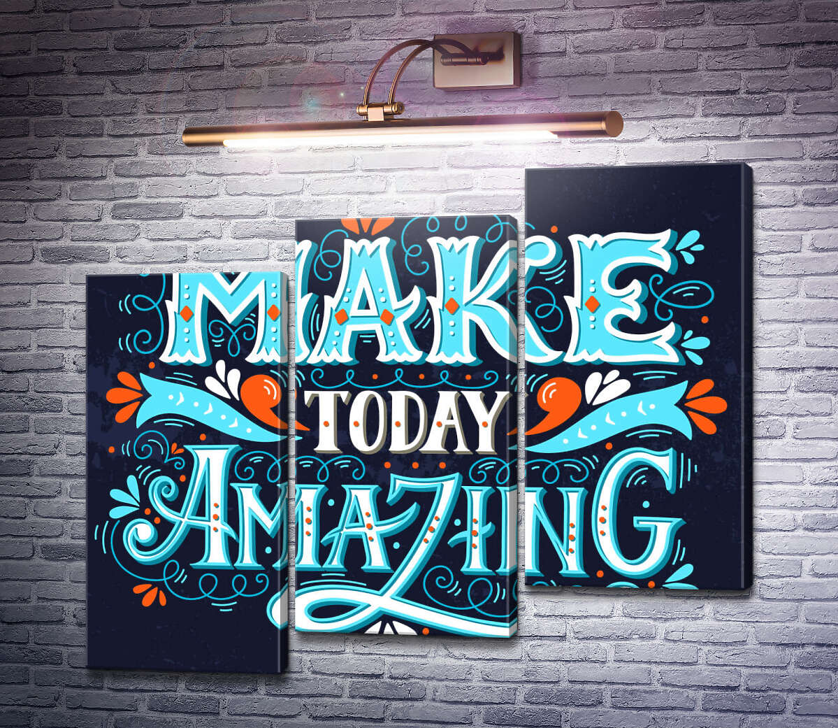 Модульная картина Небесная бирюза букв фразы "make today amazing" (Модуль №14)