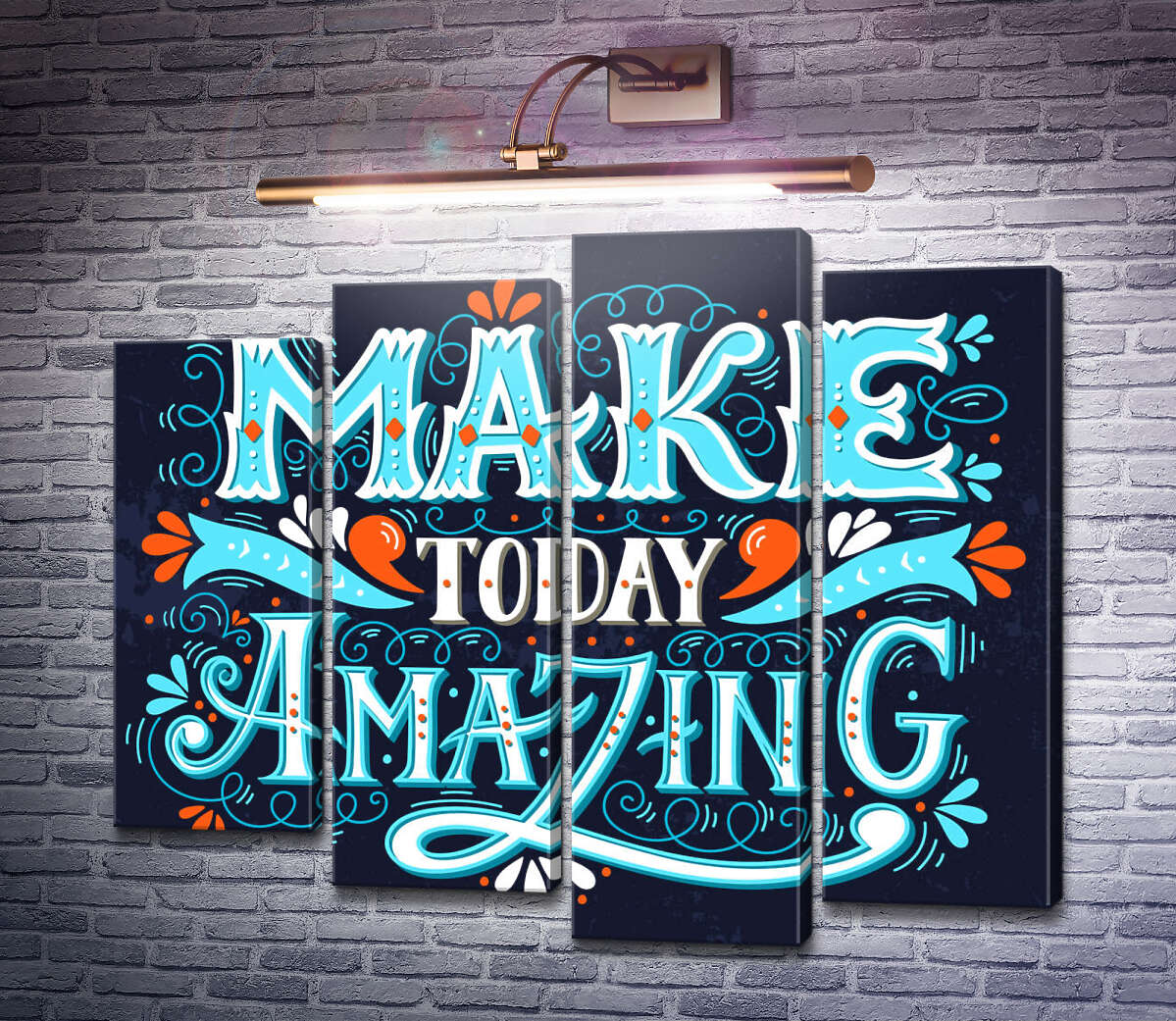 Модульная картина Небесная бирюза букв фразы "make today amazing" (Модуль №3)