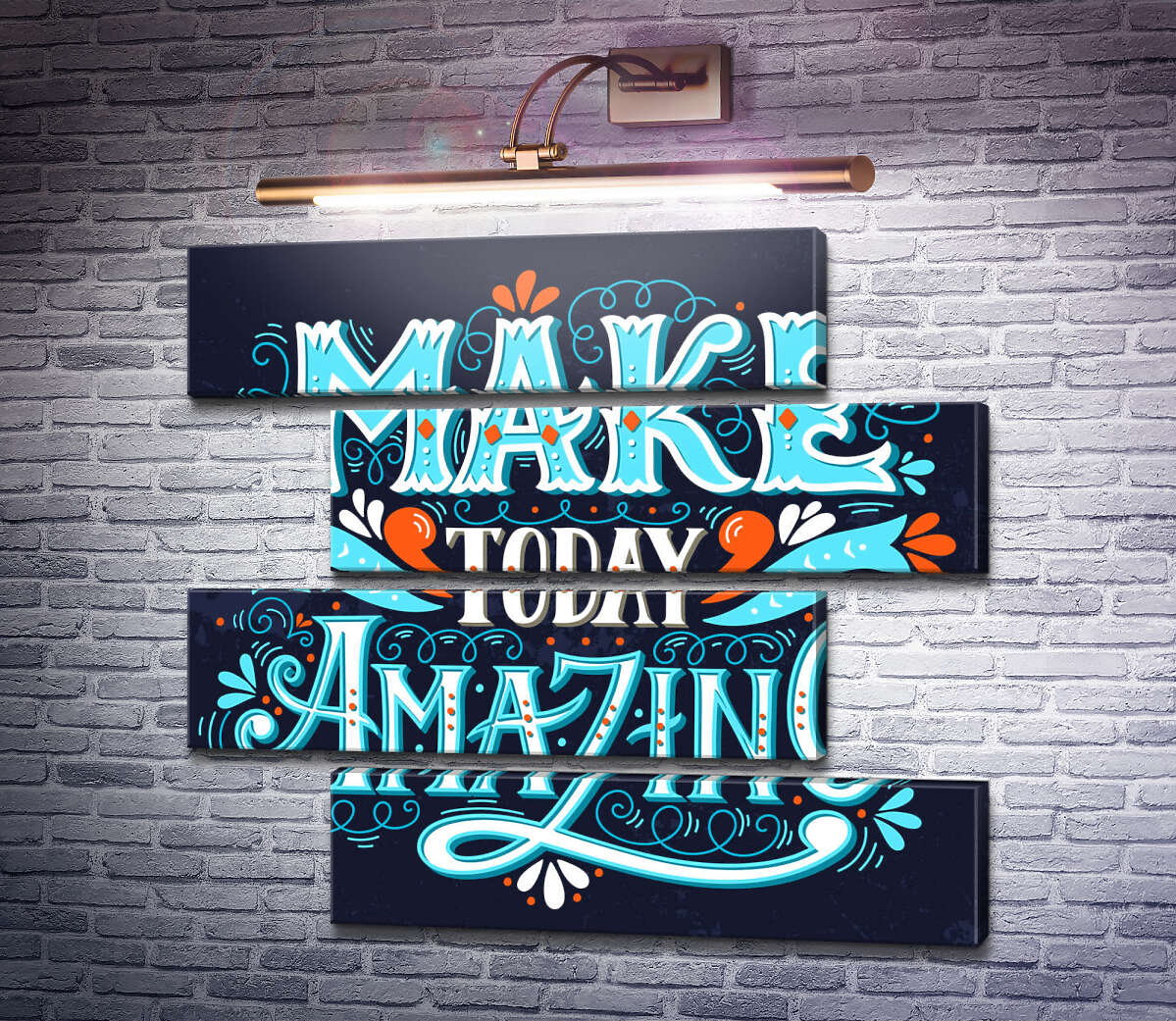 Модульная картина Небесная бирюза букв фразы "make today amazing" (Модуль №23)
