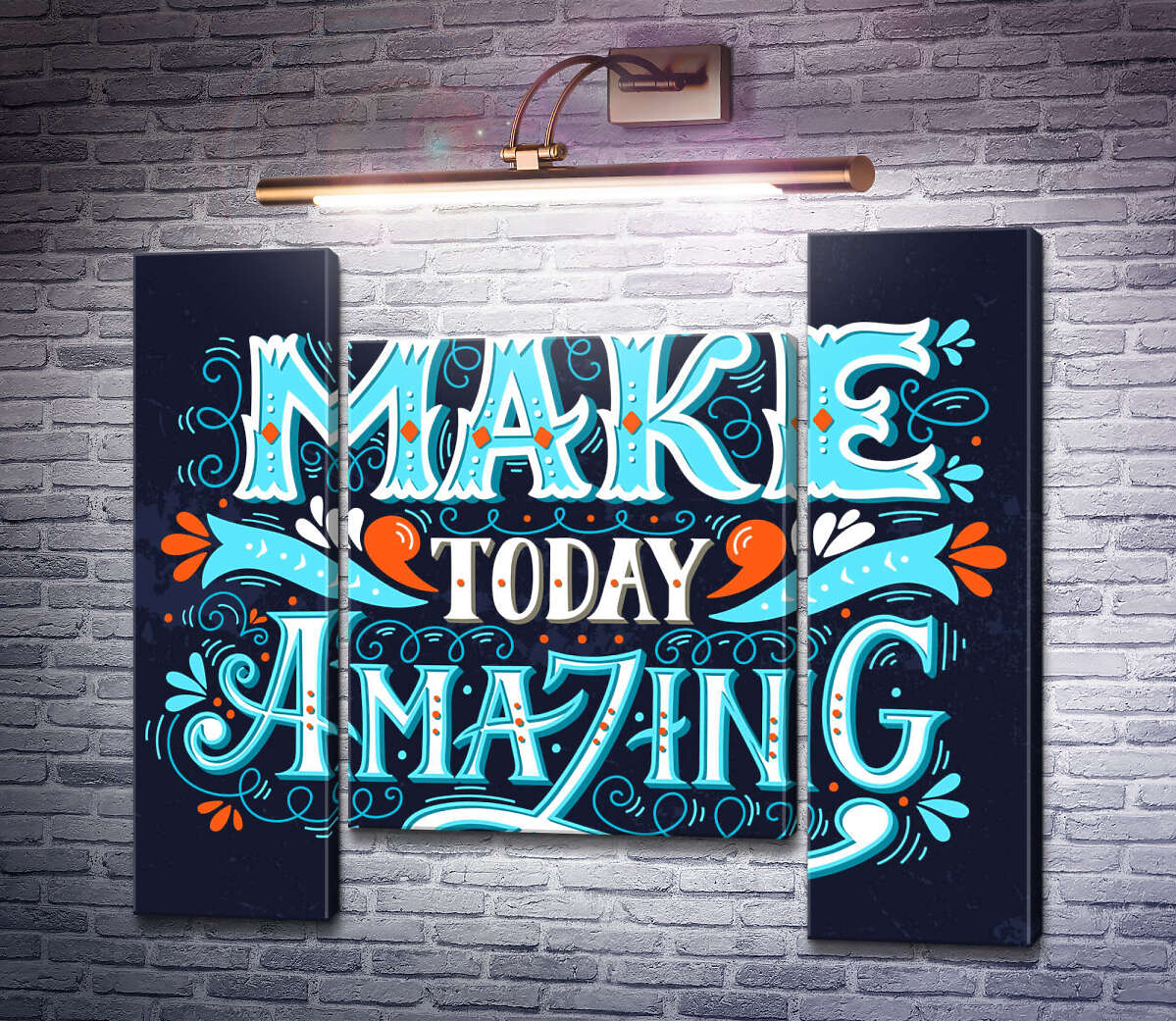 Модульная картина Небесная бирюза букв фразы "make today amazing" (Модуль №11)