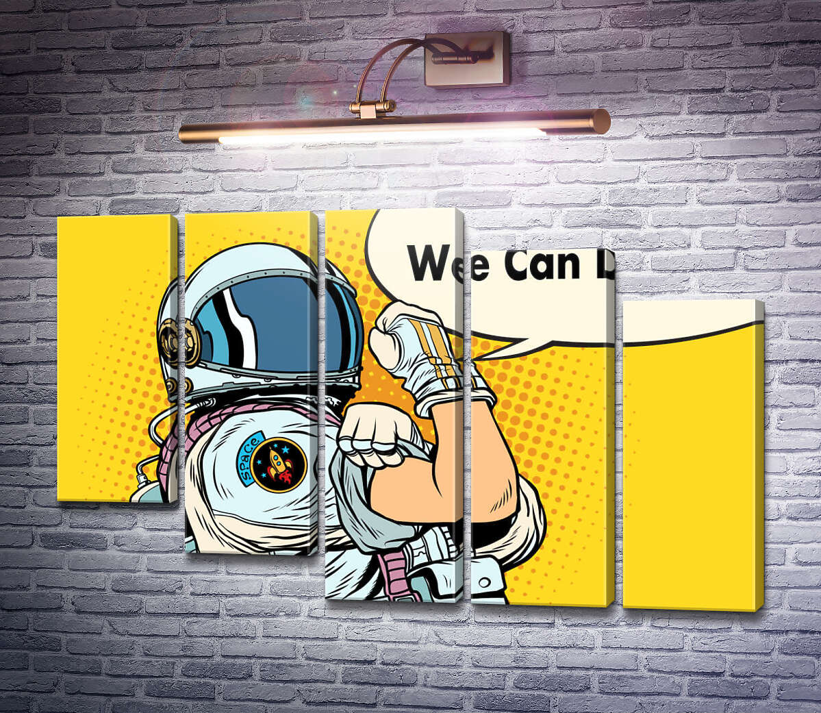 Модульная картина Отважнвый астронавт с фразой "We Can Do It!" (Модуль №28)