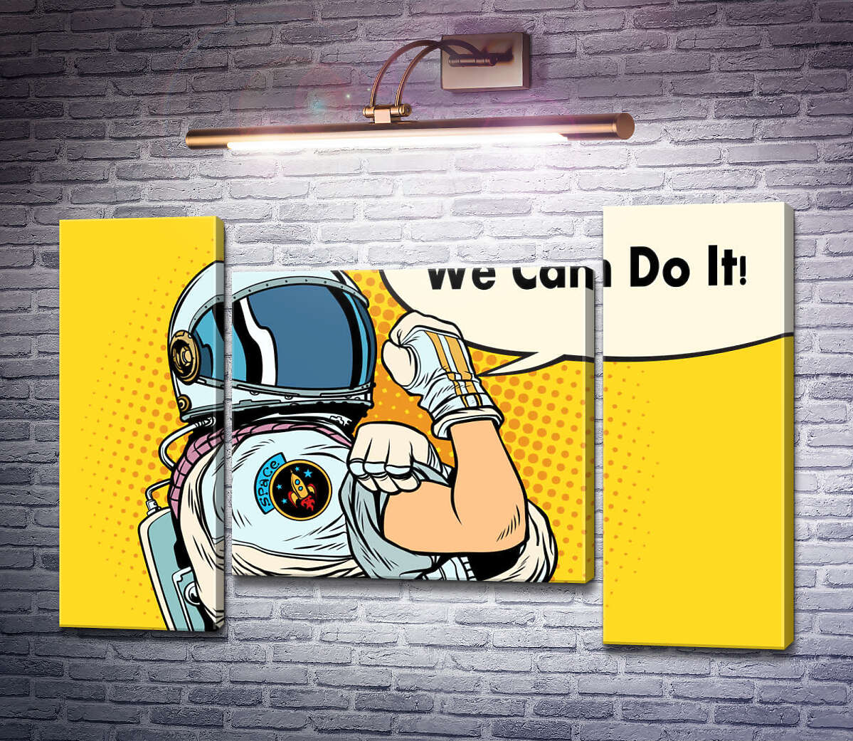 Модульная картина Отважнвый астронавт с фразой "We Can Do It!" (Модуль №11)