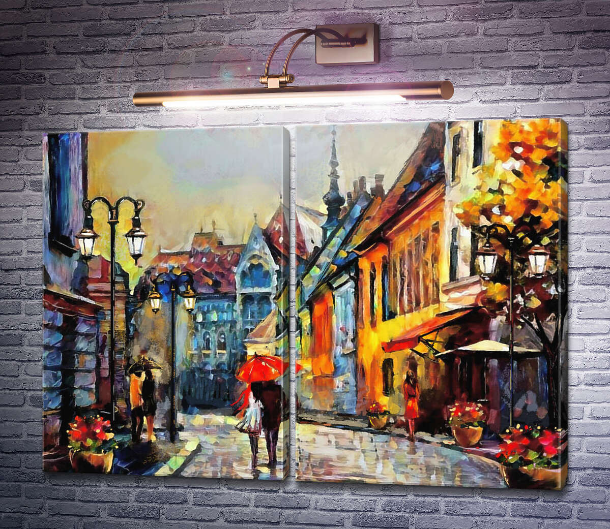 Модульна картина Пара на затишній осінній вулиці серед старих європейських будинків (Модуль №6)