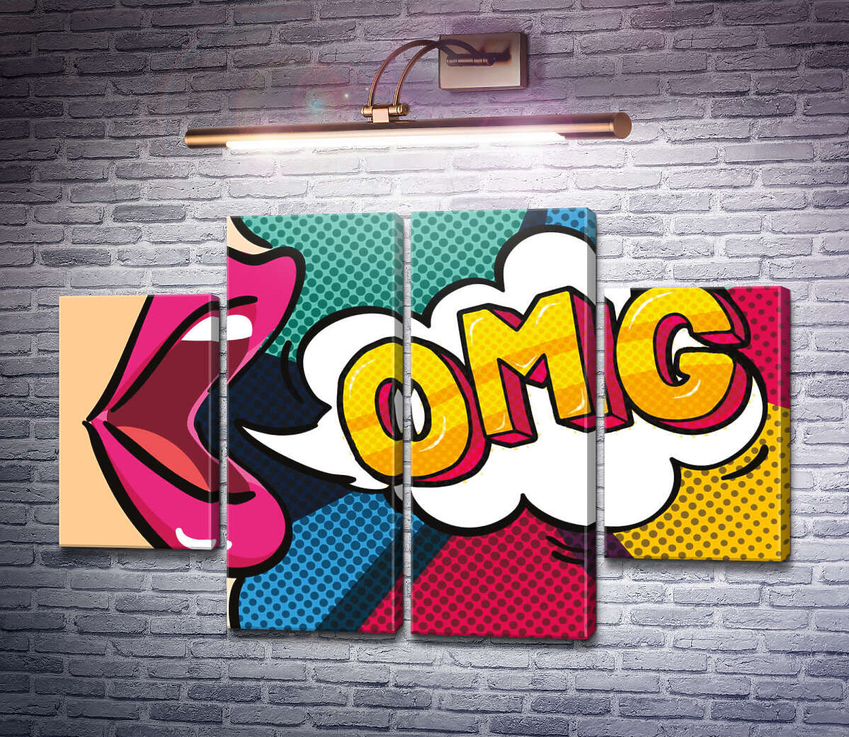 Модульная картина Фраза OMG и губы (Модуль №20)