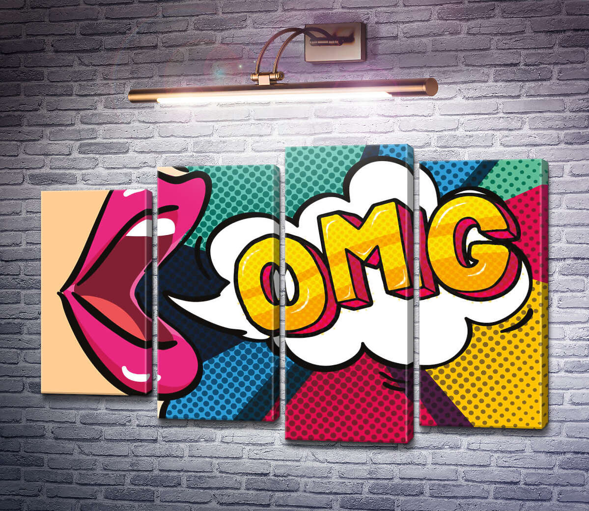 Модульная картина Фраза OMG и губы (Модуль №3)